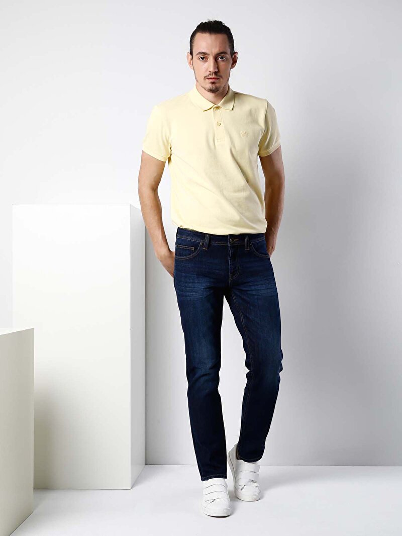 Straight Fit Düşük Bel Düz Paça Erkek İndigo Jean Pantolon