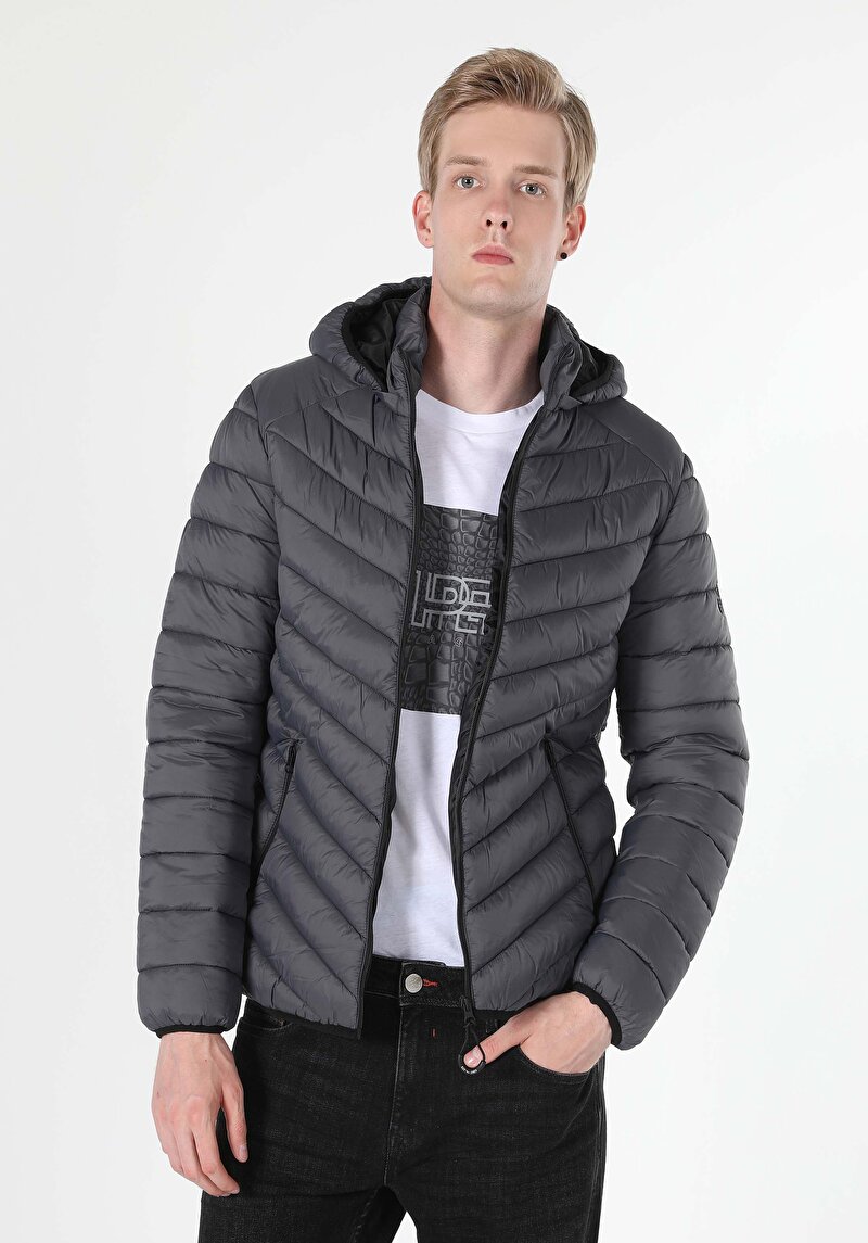 Slim Fit Erkek Antrasit Mont