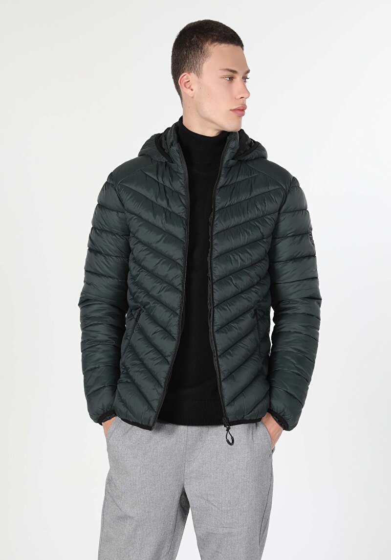 Slim Fit Erkek Yeşil Mont