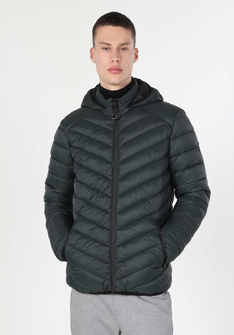 Slim Fit     Erkek Yeşil Mont