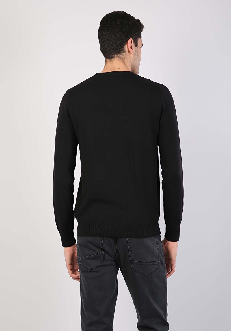 Regular Fit Yuvarlak Yaka  Erkek Siyah Kazak