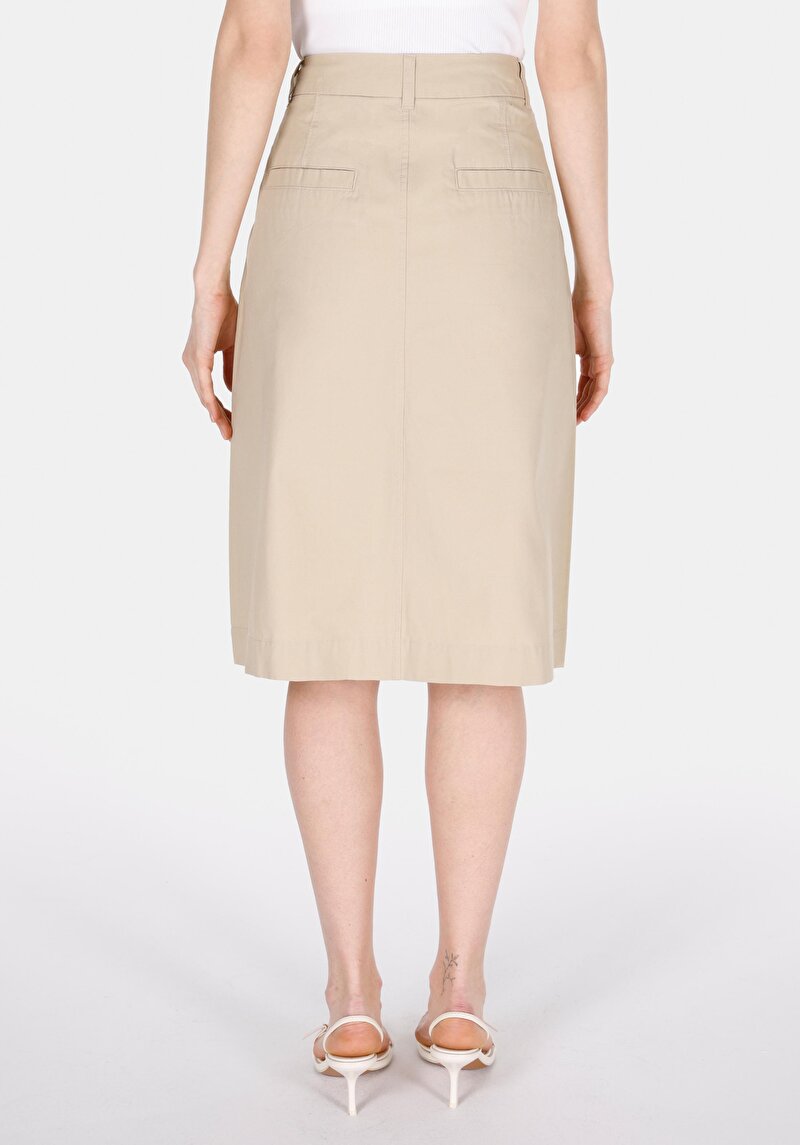 Midi Düz Fermuarlı Kadın Bej Etek