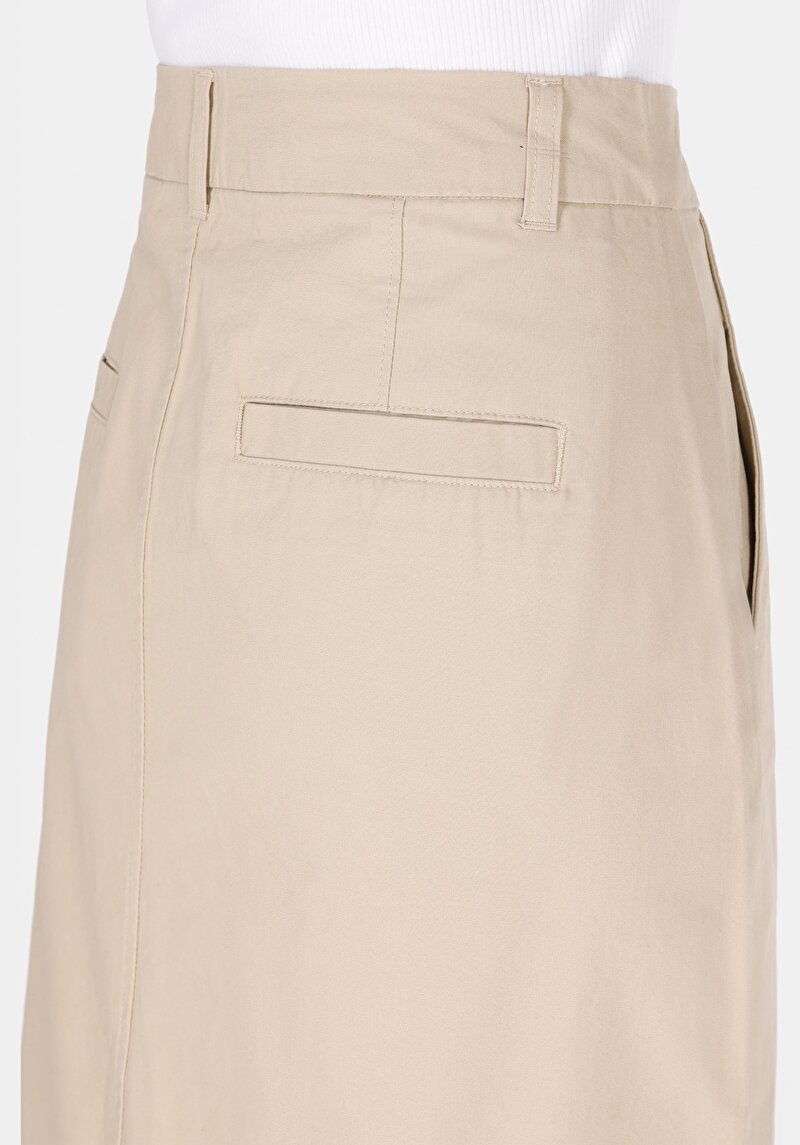 Midi Düz Fermuarlı Kadın Bej Etek