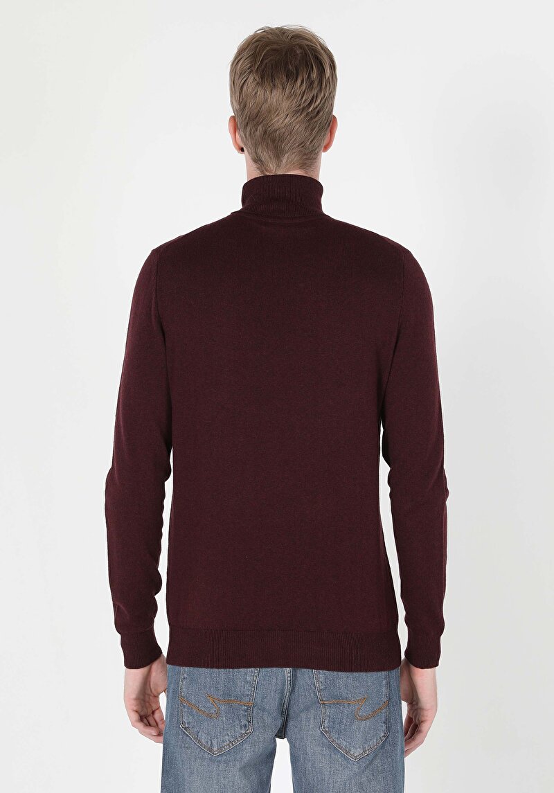 Slim Fit Balıkçı Yaka Jakarlı Erkek Mor Kazak