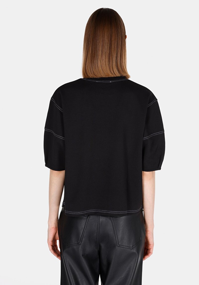 Regular Fit Yuvarlak Yaka Düz Kadın Siyah Kısa Kol Tişört