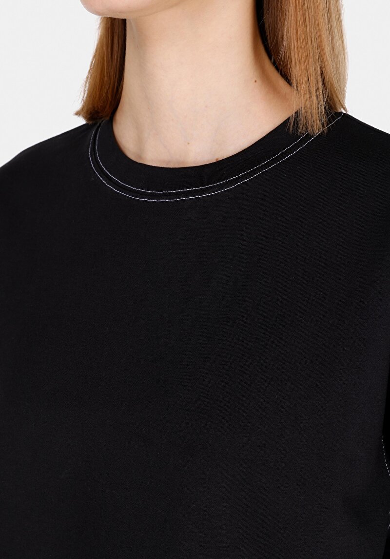 Regular Fit Yuvarlak Yaka Düz Kadın Siyah Kısa Kol Tişört