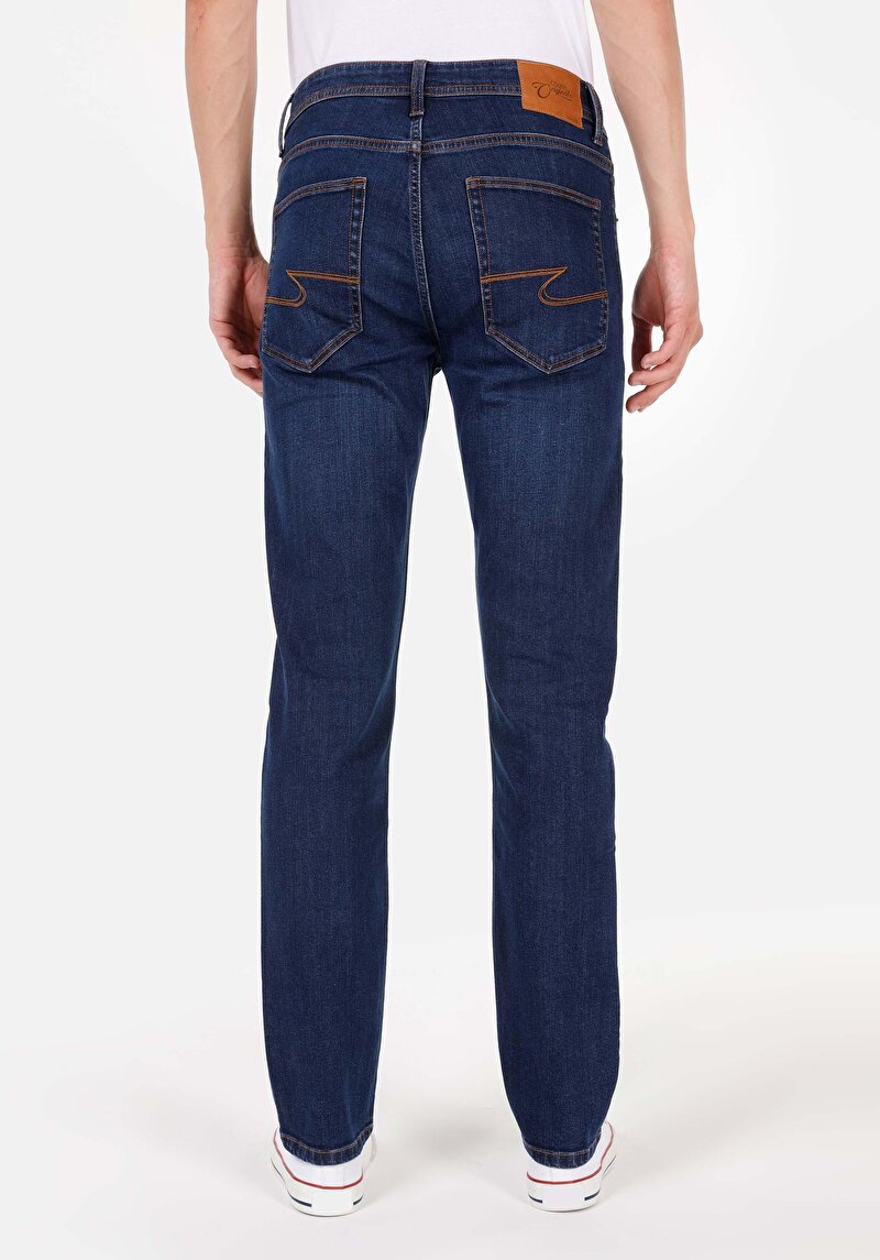 Straight Fit Düşük Bel Düz Paça Erkek Koyu İndigo Jean Pantolon