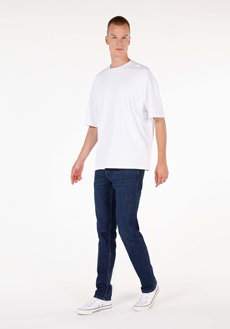 Straight Fit Düşük Bel Düz Paça Erkek Koyu İndigo Jean Pantolon