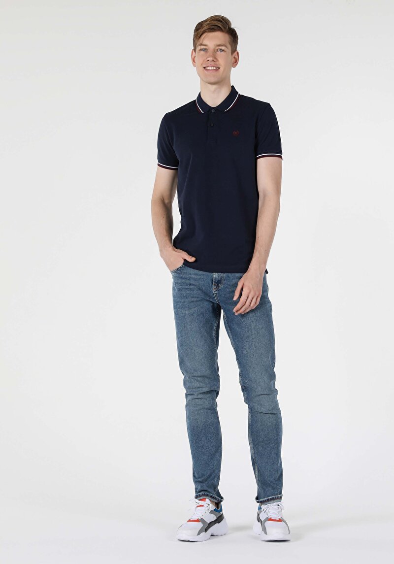 Classic Fit Polo Yaka Düz Erkek Lacivert Kısa Kol Tişört