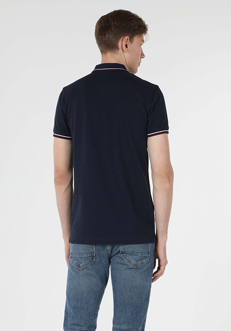 Classic Fit Polo Yaka Düz Erkek Lacivert Kısa Kol Tişört