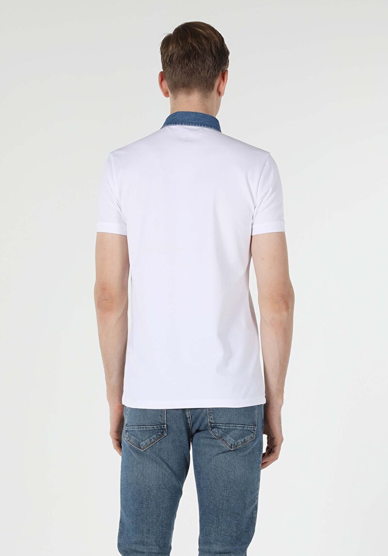 Slim Fit Polo Yaka Düz Erkek Beyaz Kısa Kol Tişört Cl1033370