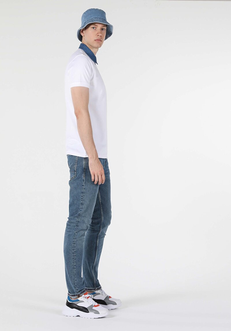 Slim Fit Polo Yaka Düz Erkek Beyaz Kısa Kol Tişört Cl1033370