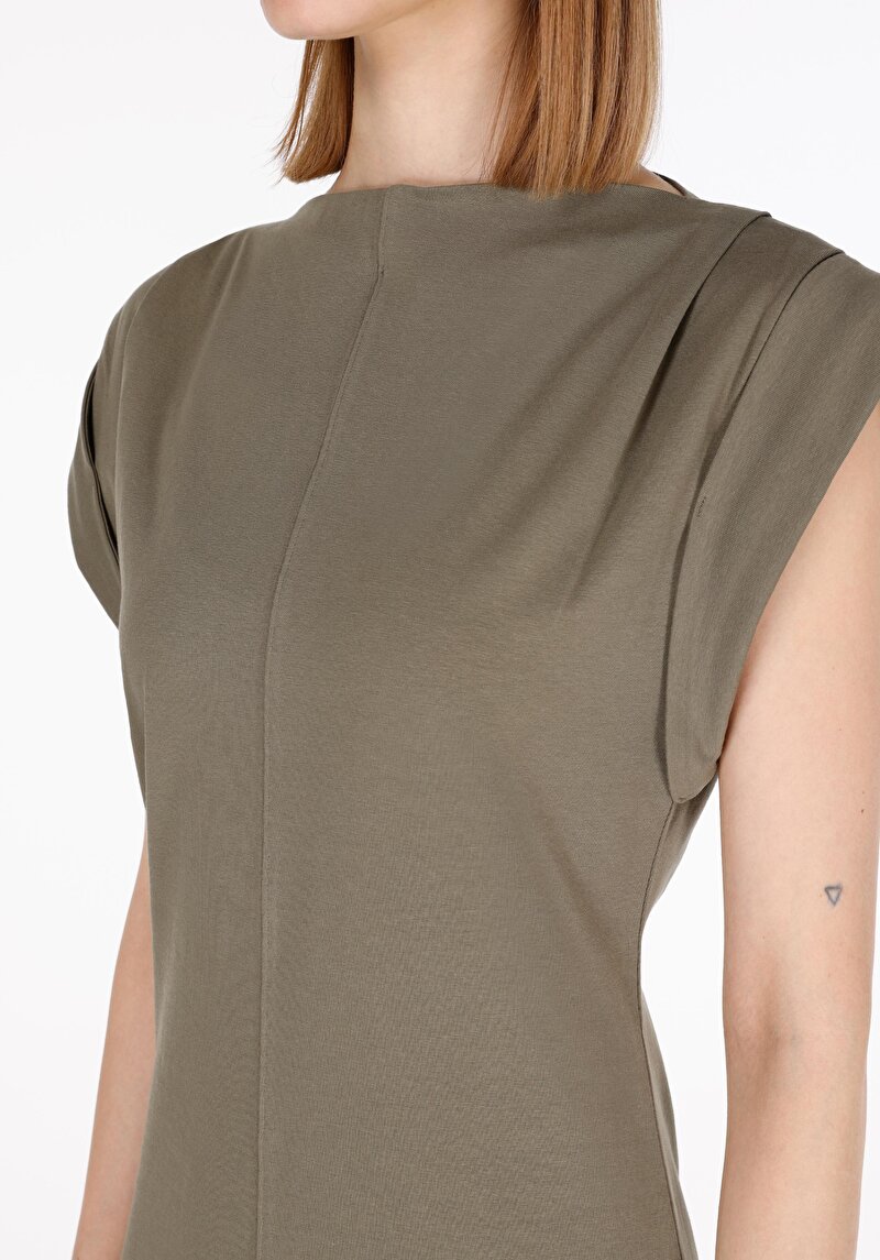 Slim Fit Düz Kadın Yeşil Kısa Kol Elbise