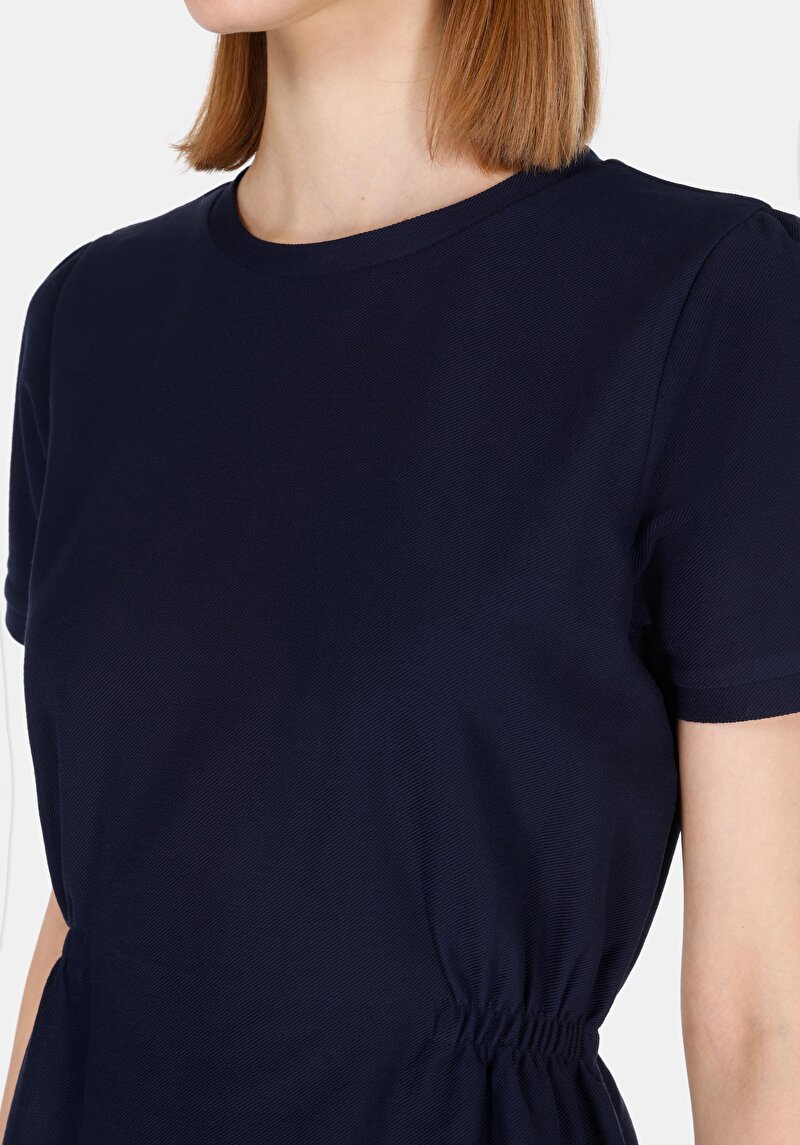 Regular Fit Nakışlı Kadın Lacivert Kısa Kol Elbise