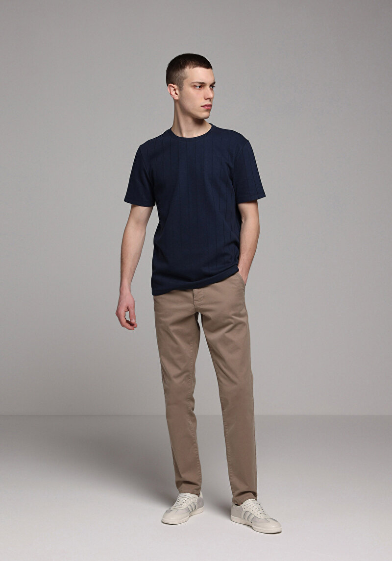 Slim Fit Orta Bel Düz Paça Erkek Bej Astarsız Pantolon