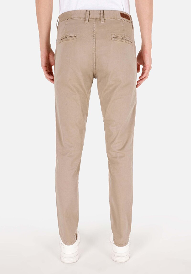 Slim Fit Orta Bel Düz Paça Erkek Bej Astarsız Pantolon