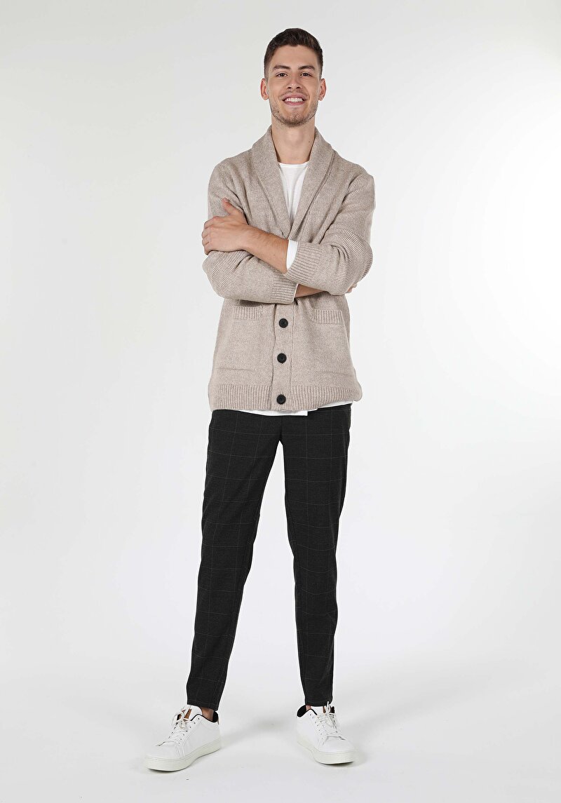 Slim Fit Erkek Kahverengi Hırka