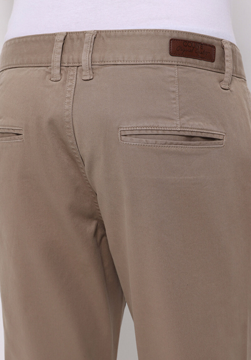 Slim Fit Orta Bel Düz Paça Erkek Bej Astarsız Pantolon