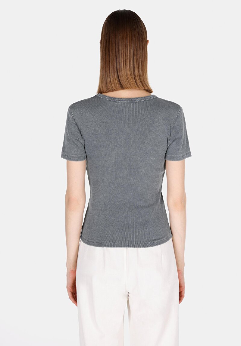 Slim Fit Kadın Antrasit Kısa Kol Tişört