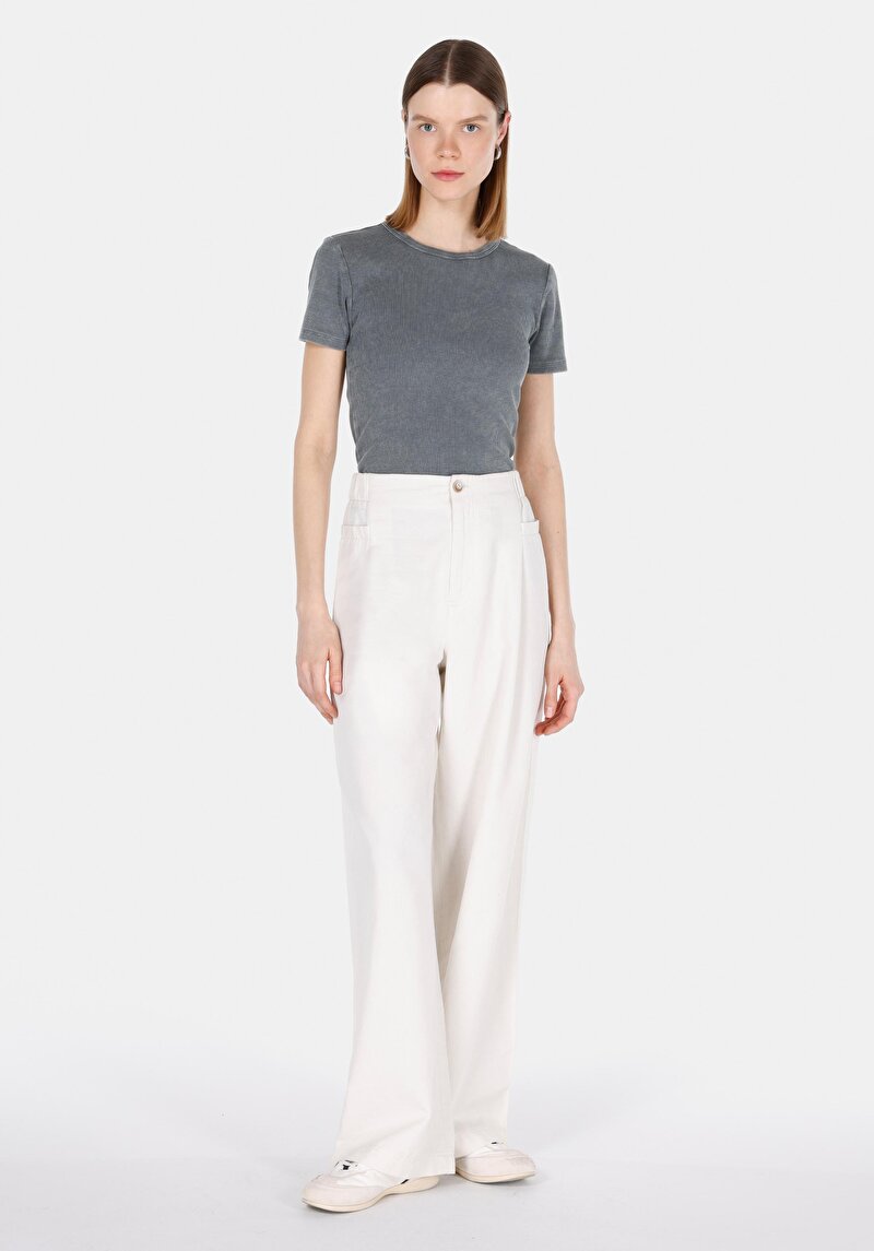 Slim Fit Kadın Antrasit Kısa Kol Tişört