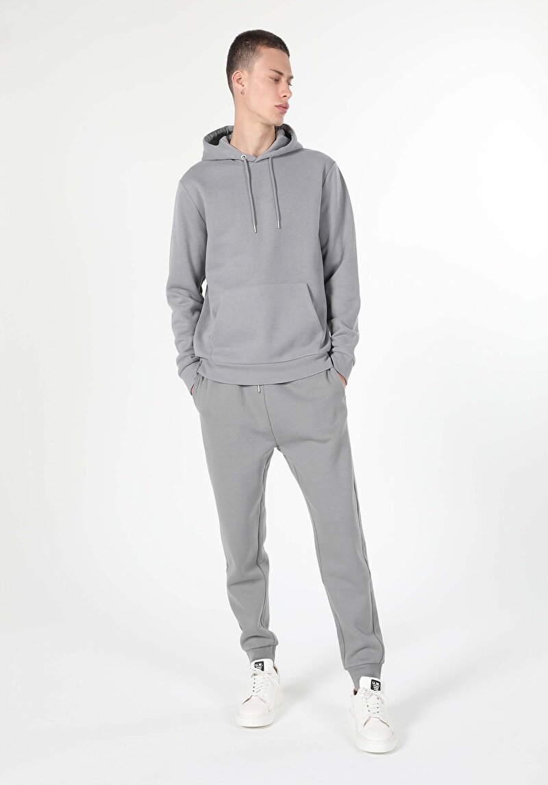 Regular Fit Düz Erkek Gri Sweatshirt