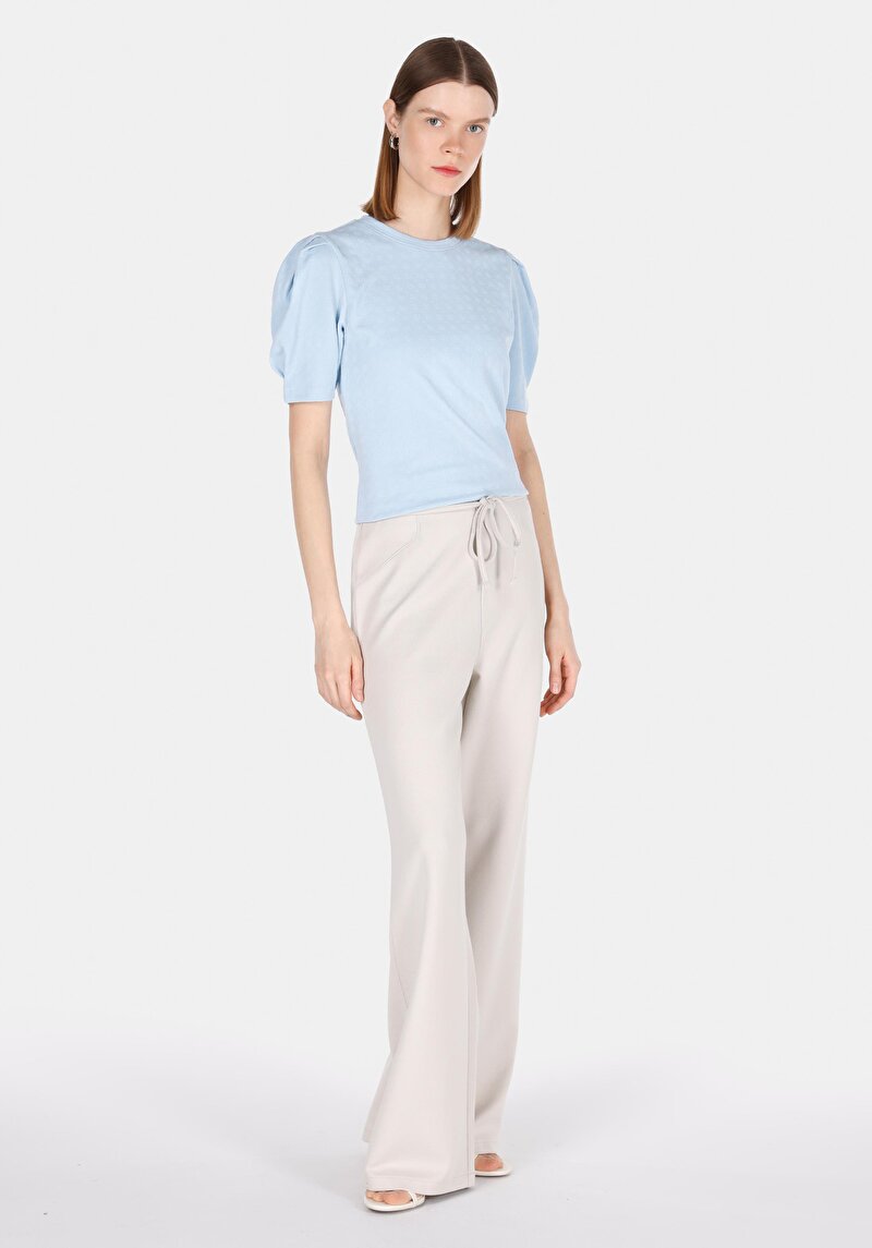 Slim Fit Kadın Mavi Kısa Kol Tişört