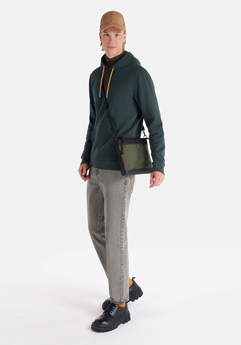 Regular Fit Kapüşonlu Erkek Yeşil Sweatshirt