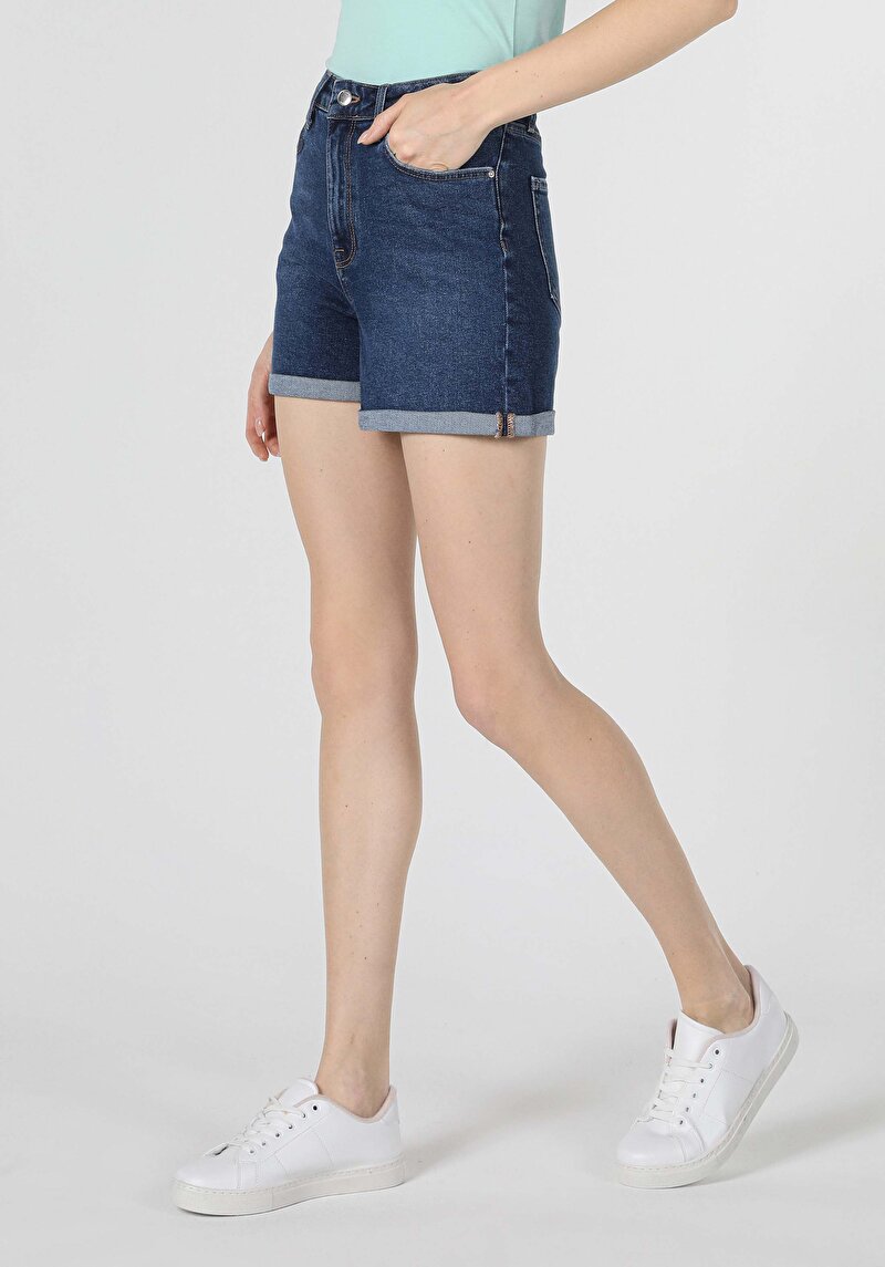 Mom Fit Yüksel Bel  Kadın Mavi Jean Şort Cl1059850