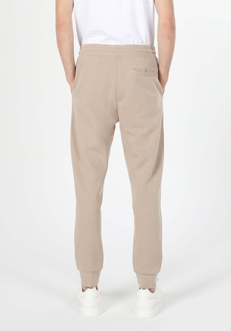 Slim Fit Orta Bel Düz Erkek Bej Eşofman Altı