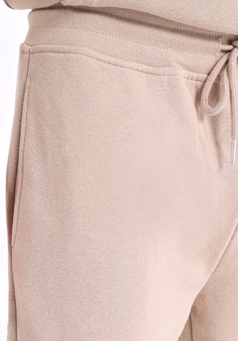 Slim Fit Orta Bel Düz Erkek Bej Eşofman Altı