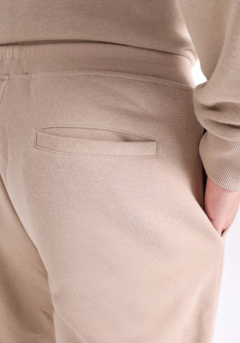 Slim Fit Orta Bel Düz Erkek Bej Eşofman Altı