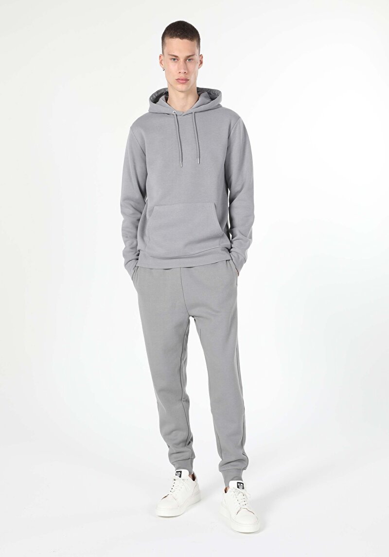 Slim Fit Orta Bel Düz Erkek Gri Eşofman Altı