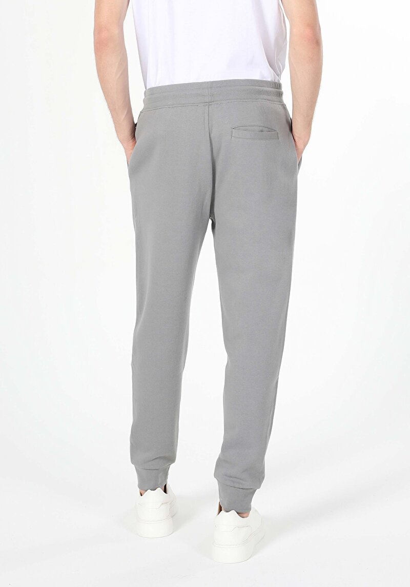 Slim Fit Orta Bel Düz Erkek Gri Eşofman Altı