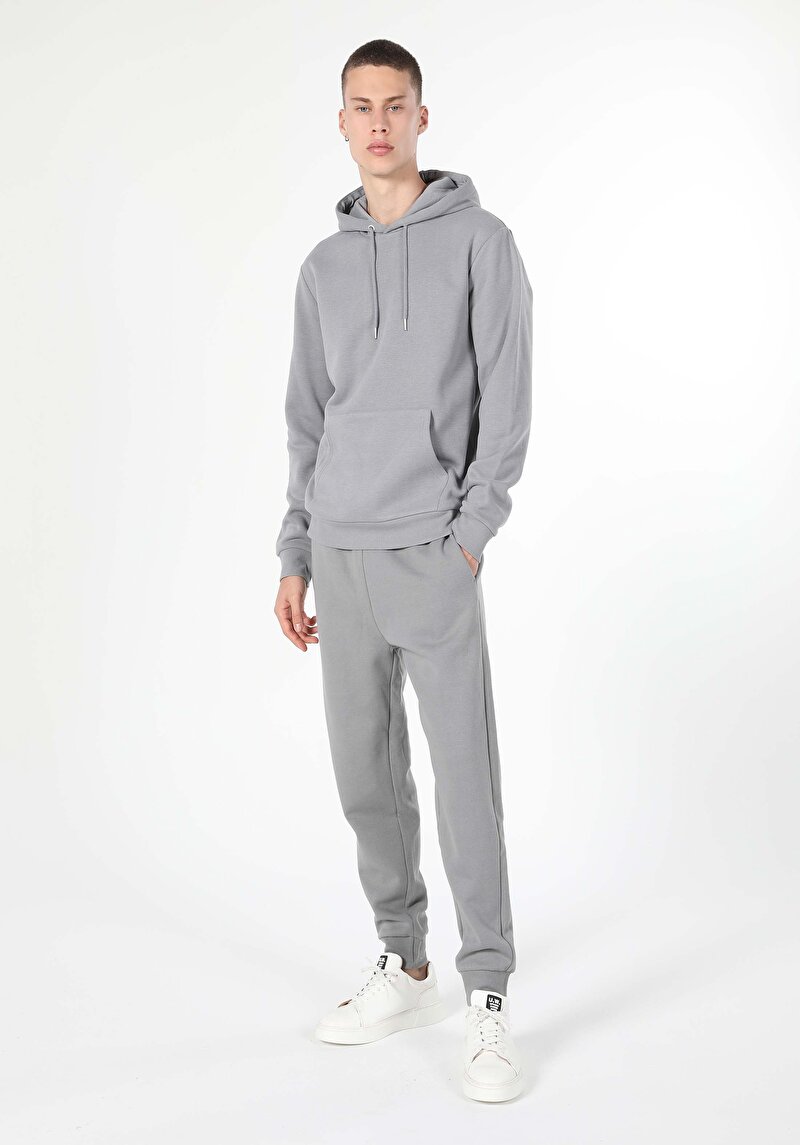 Slim Fit Orta Bel Düz Erkek Gri Eşofman Altı