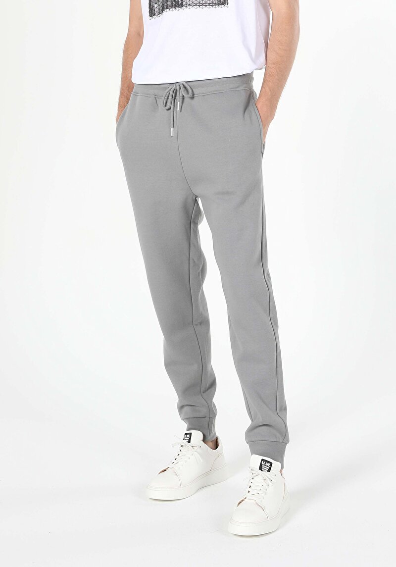 Slim Fit Orta Bel Düz Erkek Gri Eşofman Altı