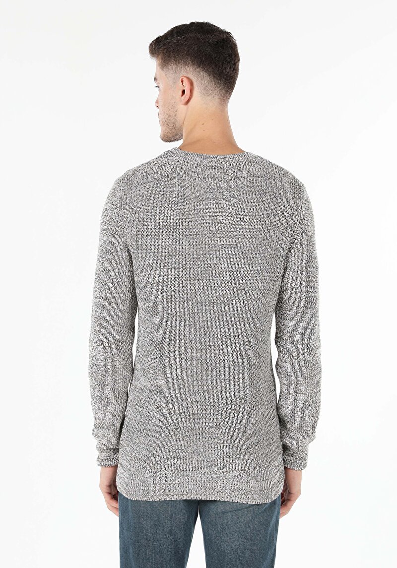 Slim Fit Yuvarlak Yaka Jakarlı Erkek Bej Kazak