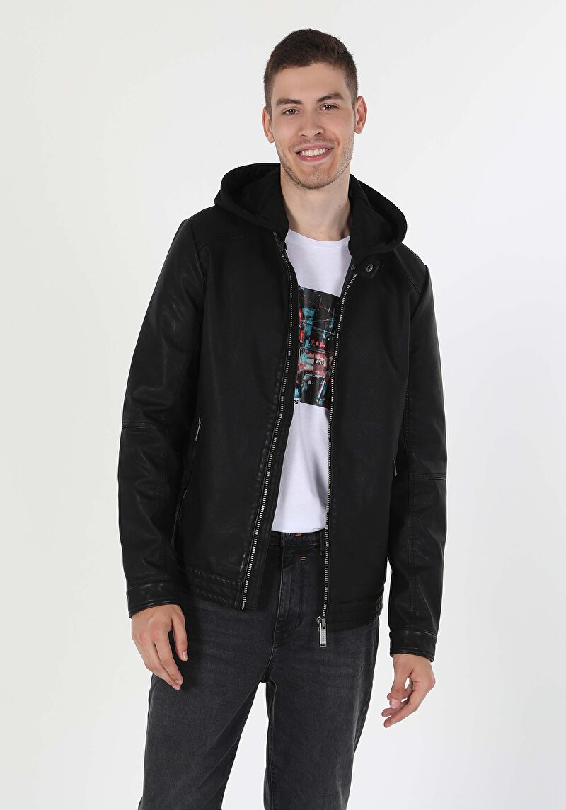 Slim Fit Erkek Siyah Mont Pu