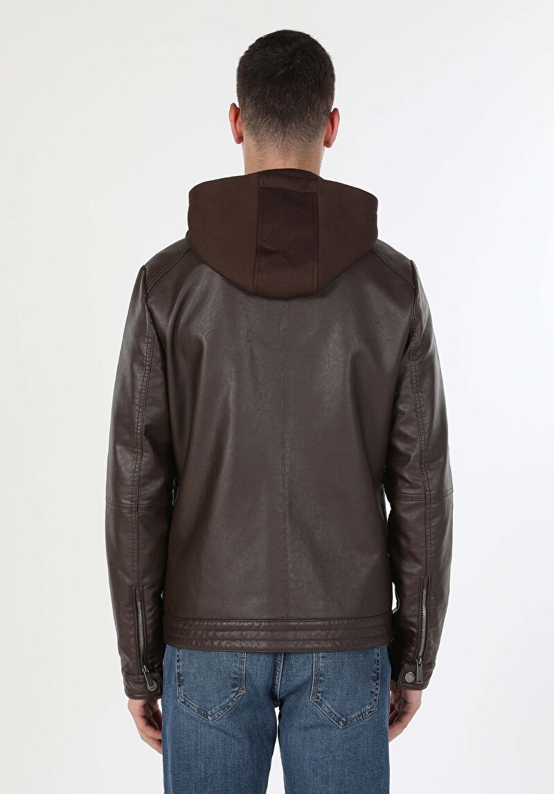 Slim Fit     Erkek Kahverengi Mont Pu