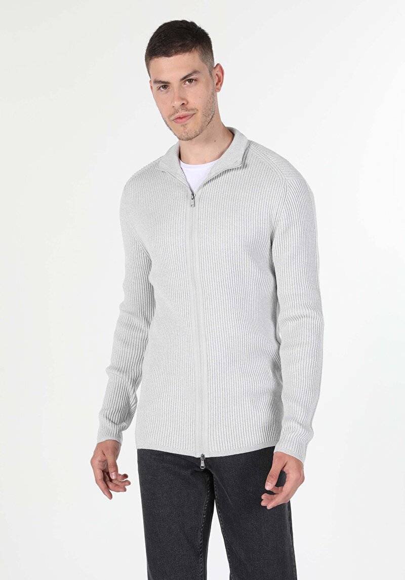 Slim Fit Erkek Gri Triko Hırka