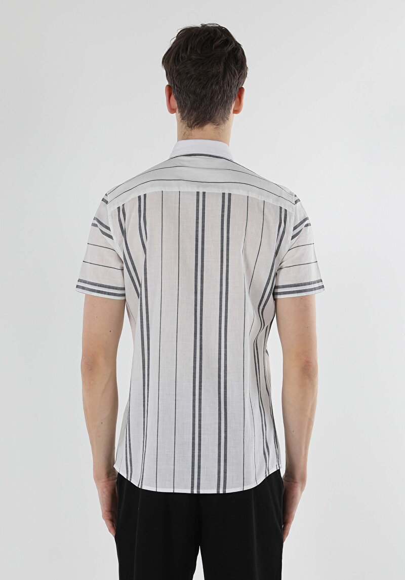 Slim Fit Shirt Neck  Erkek Beyaz Kısa Kol Gömlek Cl1056707