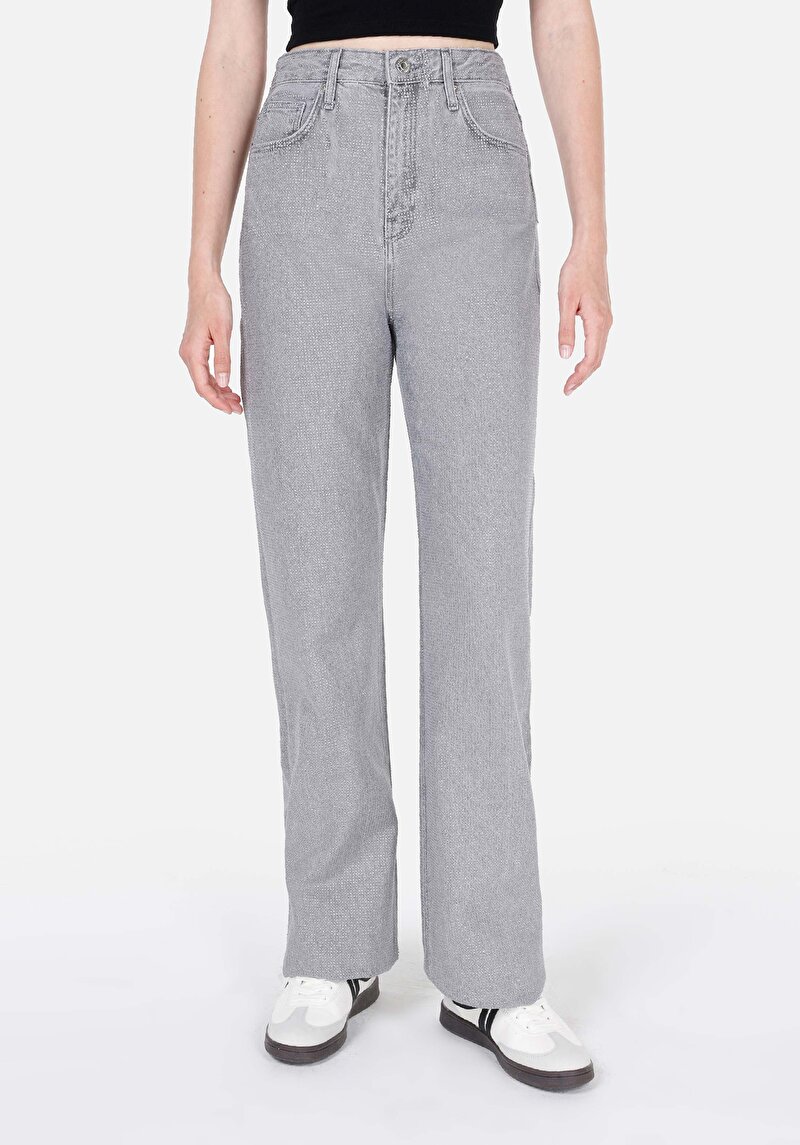 Straight Fit Yüksek Bel Düz Paça Kadın Lacivert Jean Pantolon