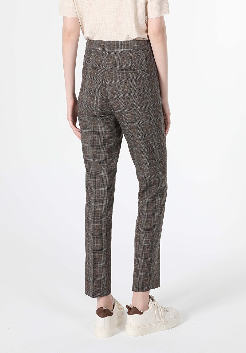 Slim Fit Düşük Bel Düz Paça Kadın Kahverengi  Pantolon