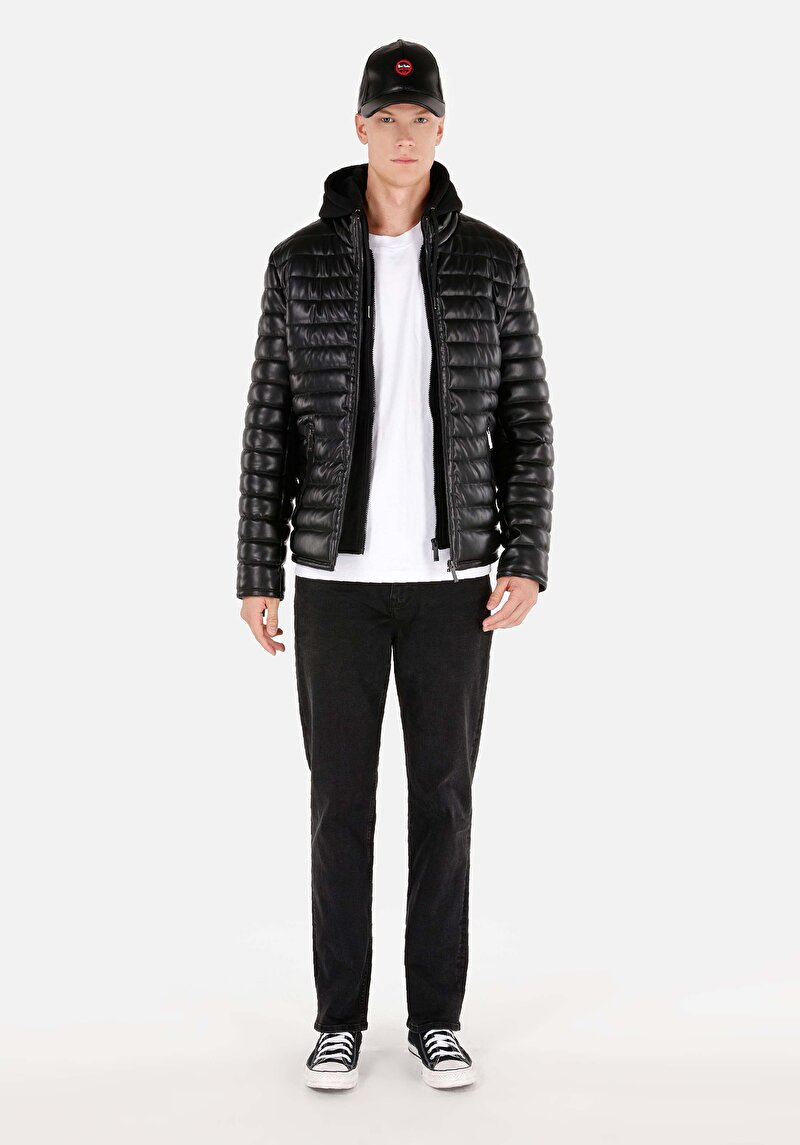 Slim Fit     Erkek Siyah Mont Pu