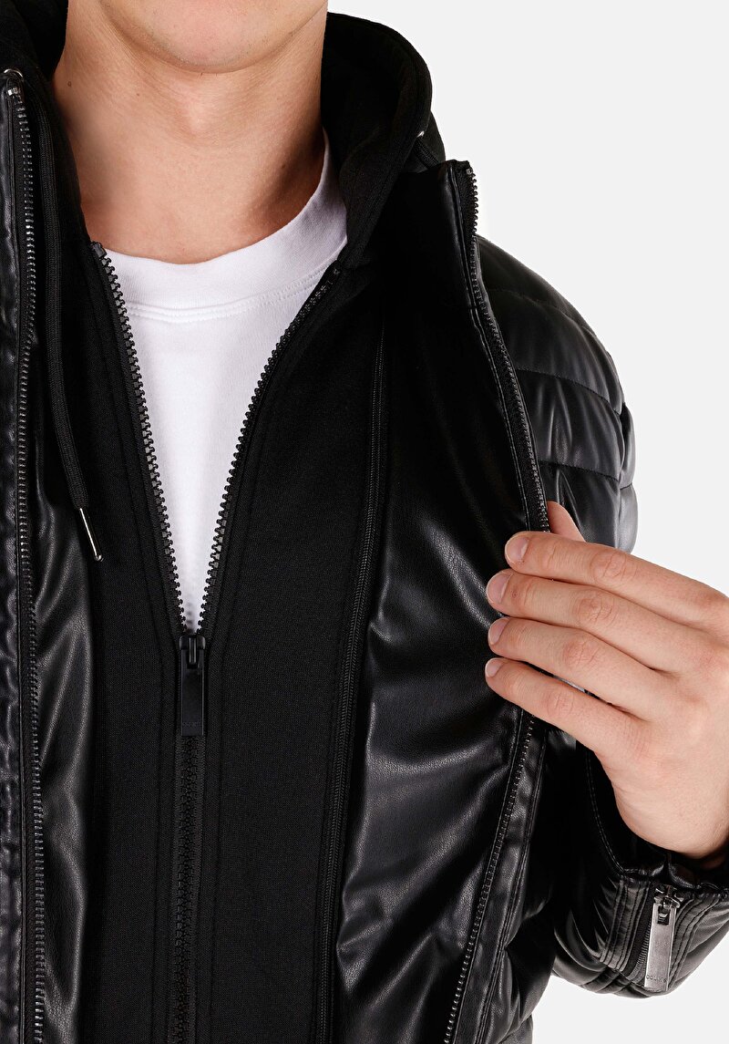 Slim Fit     Erkek Siyah Mont Pu