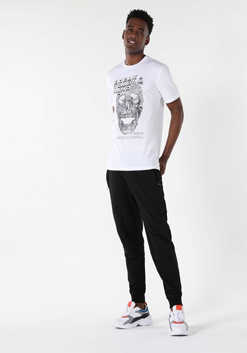 Regular Fit Yuvarlak Yaka Düz Erkek Beyaz Kısa Kol Tişört