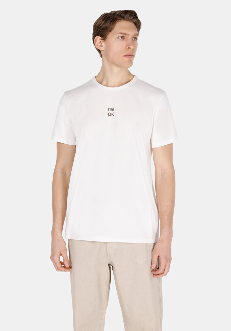 Regular Fit Yuvarlak Yaka Düz Erkek Beyaz Kısa Kol Tişört