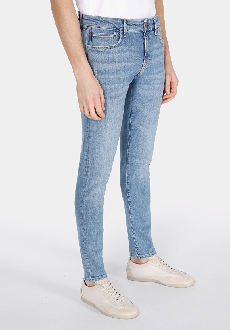 Slim Fit Düşük Bel Dar Paça Erkek İndigo Jean Pantolon