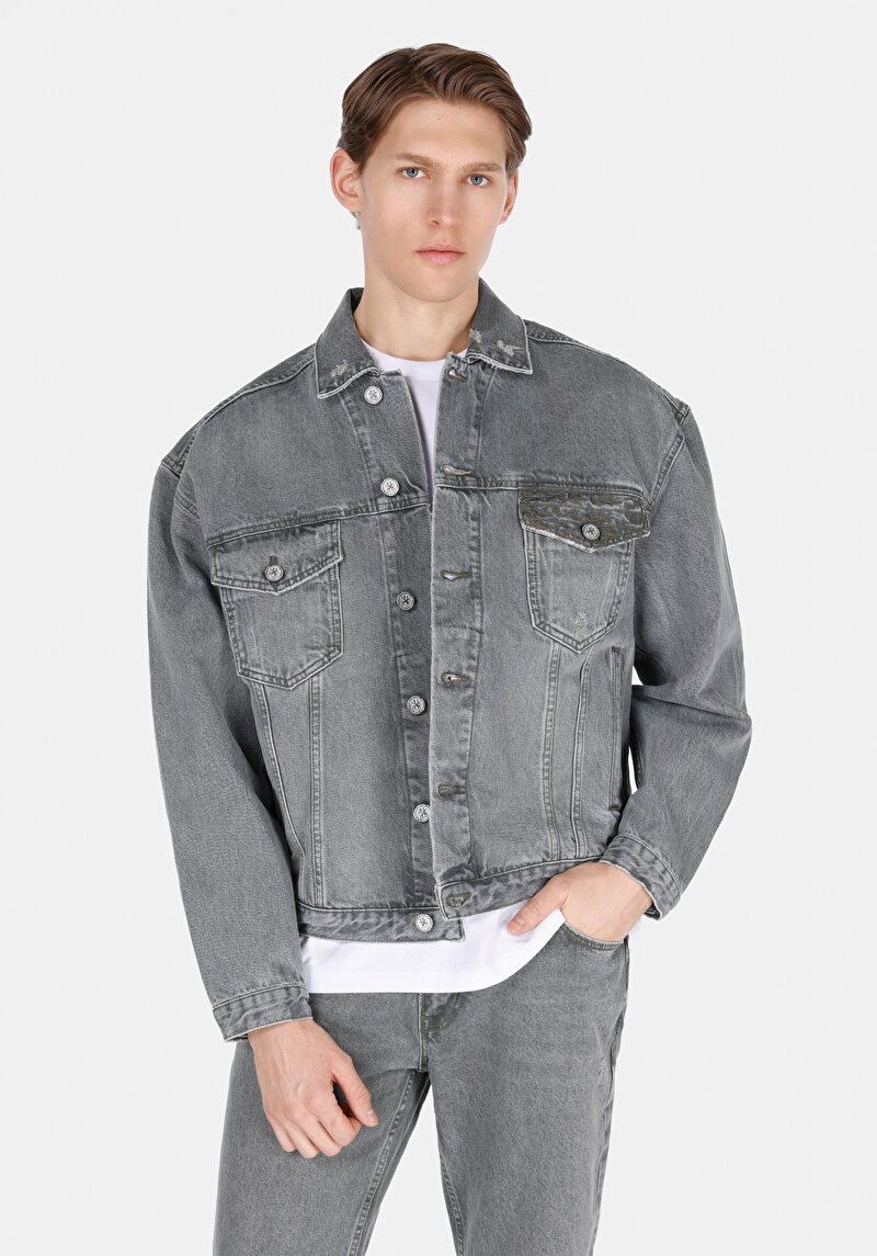 Oversize Fit Düğmeli Astarsız Erkek Siyah Ceket