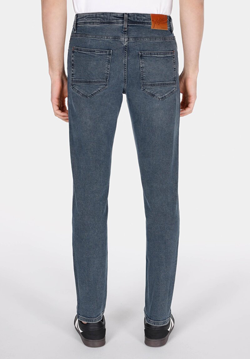 Straight Fit Düşük Bel Düz Paça Erkek İndigo Jean Pantolon