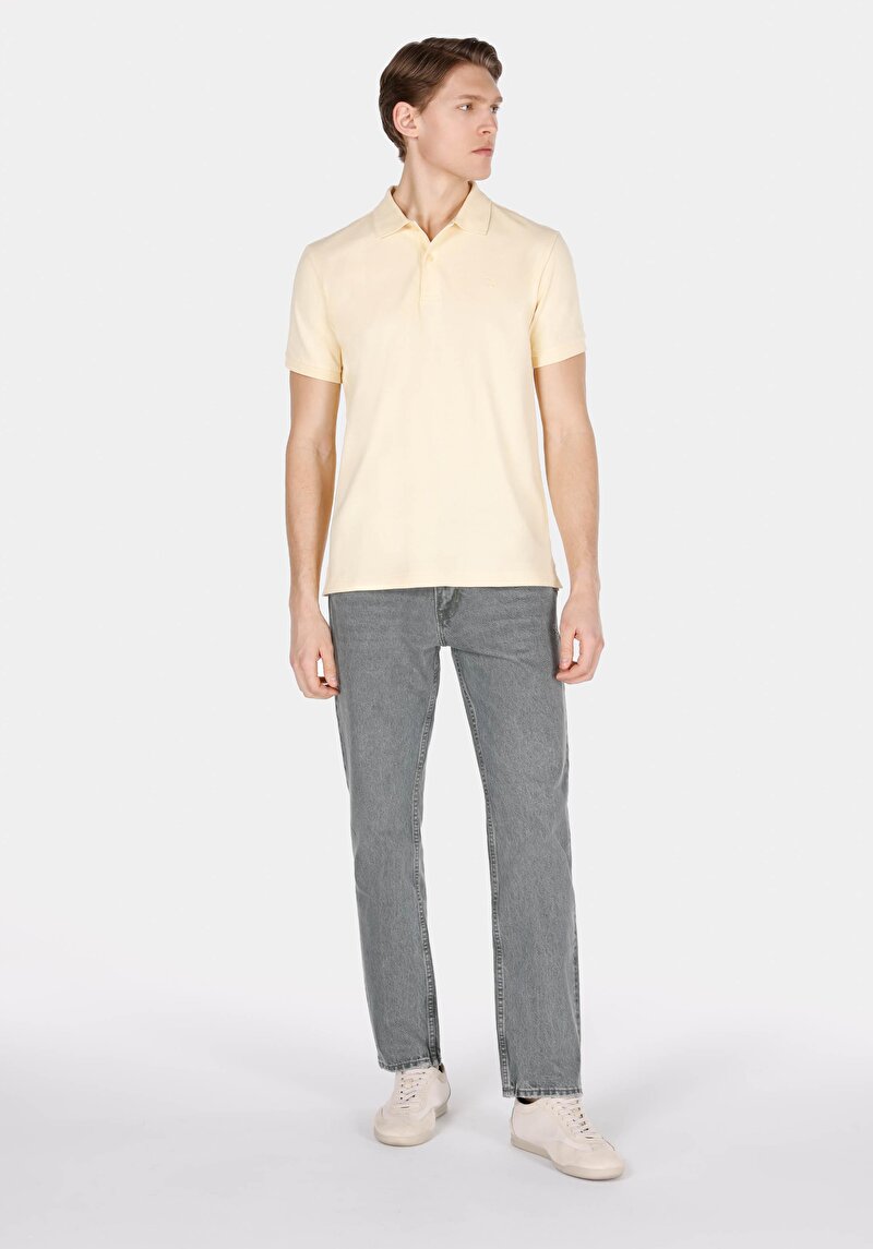 Regular Fit Polo Yaka Düz Erkek Sari Kısa Kol Tişört